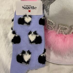 Coucou Suzette French BLACK & WHITE CAT SOCKS